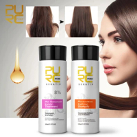 PURC 2PCS Brazilian Keratin Hair Treatment &amp; Shampoo Before Formalin Keratin Straightening Smoothing Frizzy Curly Hair Care Set