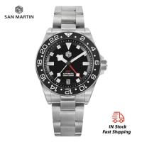 San Martin SN0121TC Titanium 39mm Watch NH34 GMT Automatic Movement Watch Sapphire Crystal Glass Luminous 30Bar Waterproof Watch