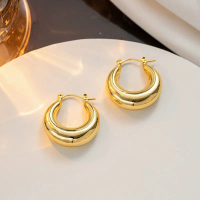Bông tai bạc 925 mạ vàng phong cách châu Âu và Mỹ độc đáo, thời thượng, cá tính, thiết kế trơn nhẵn,