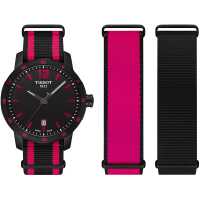 【TISSOT】QUICKSTER NATO 運動手錶-黑x桃紅/40mm 送行動電源(T0954103705701)