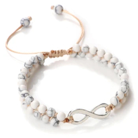 Women Natural White Howlite Stone Bracelet Bohemia Yoga Infinity Tree of Life Charm Wrap Braided Bracelets Handmade Men Jewelry