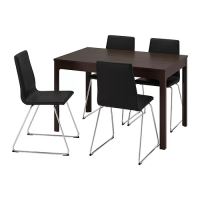 EKEDALEN/LILLÅNÄS 餐桌附4張餐椅, 深棕色/鍍鉻 bomstad黑色