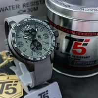 Jam Tangan Pria T5 9147W Chronograph Stopwatch Tali Rubber Kuat dan Elastis Kaca Safir Casing Stainl