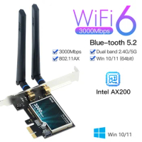 3000Mbps Wifi 6 Wireless Intel AX200 Desktop PCIe Wifi Adapter Bluetooth 5.2 802.11ax Dual Band 2.4G/5G PCI Express Network Card