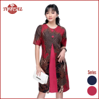 Maesya Biru - Batik Couple Dress Seragam Keluarga Couple Family