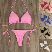 2pcs Sexy Women Summer Swimwear Bikini Set Bra Tie Side G-String Thong Beach e Suit Swimsuit Bathing Suit Swimming Suit