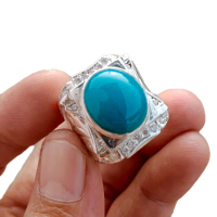 Bacan Doko Biru satu warna ring perak handmade
