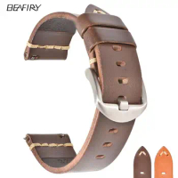 BEAFIRY Genuine Leather Watch Band Strap 20mm 22mm 24mm Quick Release Retro Watchband Brown for fossil