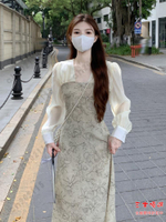 尾牙禮服 洋裝 新中式國風旗袍長袖連衣裙女秋裝參加婚禮穿搭訂婚伴娘服長裙禮服交換禮物 三木優選