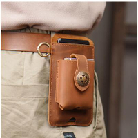 牛皮手機包腰包男士干活工地收納鑰匙煙盒包戶外穿皮帶腰間小包夏