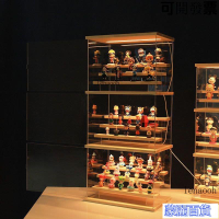 熱銷-【免運費】帶燈盲盒收納展示架泡泡瑪特手辦盒透明實木防塵展示盒大容公仔櫃