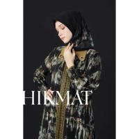 Abaya Hikmat Fashion A6675-04 Original Abaya Motif Batik Turquoise Brown Olive