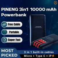 PINENG Powerbank 10000mAh 3in1 dengan Kabel Micro Type-C & Lightning Pengisian Cepat Mudah Alih dan