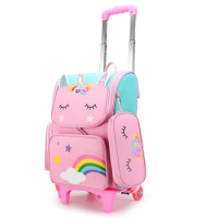Cartoon Unicorn School Bags Wheeled Backpack for girls Trolley Bag with Wheels Student Kids Rolling Backpack Trolley Bag