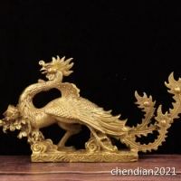 8.8" China antique copper Brass Han Dynasty small phoenix ornament