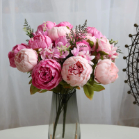 Bunga Peony Bunga Plastik Peony Bouquet Artificial Flower Vintage Wedding Decoration Silk Fake Flowe