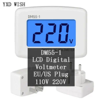 DM55-1 LCD Digital AC Voltmeter EU/US Plug Volt Meter Socket AC Voltage Tester Meter Header 110V 220V DM55-1