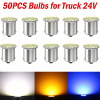 50PCS LED Bulb 1156 1157 BA15S BAY15D 3014 22SMD Running Lamp DRL Daytime Lamp Turn Signal Light White Yellow Blue for Truck 24V