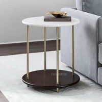 Modern Sofa Side Cabinet Small Round Table Simple 2-layer Shelf Storage Wooden Bedroom Bed Side Table for Living Room Furniture