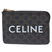 【CELINE】經典品牌字母LOGO TRIOMPHE帆布小牛皮零錢包(黑色10C662CA2.38NO-BLK)