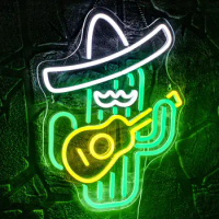 Cactus Neon Sign, Cowboy Hat Neon Light, Green LED Neon Light, Wall Decoration, Guitar Cactus Neon Light, LED Neon Light