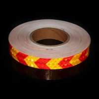 25mmx50m/Roll Arrow Reflective Tape Sticker Yellow-Red Car-Styling Self Adhesive Warning Waterproof Strip For Bicycle Motorcycle
