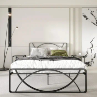 Children's king bed with unique semi-circular headboard -12 inches - metal bed frame, spring free, king size bed