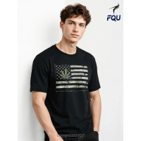 FQU USA Flag Marijuana Leaf Funny American Flag Pot Weed T-shirt Heat Transfer Loose Fit gifts for D