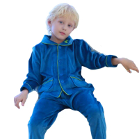 【pierre cardin 皮爾卡登】男兒童水晶絨開襟長袖衛生衣褲組(KD290016深藍色)