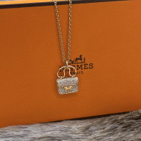 HERMES 愛馬仕 經典Amulettes Constance玫瑰18K金滿鑽項鍊(玫瑰金)