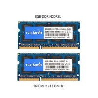 Tecmiyo Laptop SODIMM RAM 8GB PC3-12800S PC3-10600S DDR3 DDR3L 1333MHz 1600MHz 204pin intel AMD 2RX8 Notebook Memory 1pc- Blue