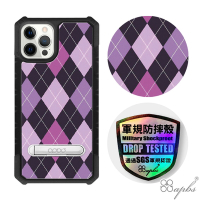 apbs iPhone 12 / 12 Pro 6.1吋專利軍規防摔立架手機殼-英倫菱格紋紫