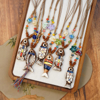 Jingdezhen ceramic fish necklace, popular on Xiaohongshu, new Chinese ethnic style ceramic long neck