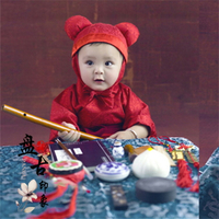 可愛活潑男女周歲寶寶寫真服古裝紅色小漢服影樓寫真服裝 抓周