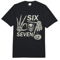 Six Seven 6 7 Meme Funny Skeleton Hands Spooky Skull 67 T-Shirt for Men Women  t Shirts Short Sleeve
