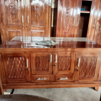 meja tv jati 4 pintu model bupet rata minimalis