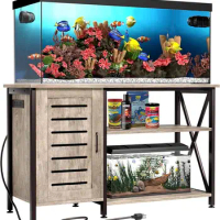 55-75 Gallon Fish Tank Stand, Aquarium Stand with Power Outlets and Cabinet for Fish Tank Accessories Storage, Heavy Duty
