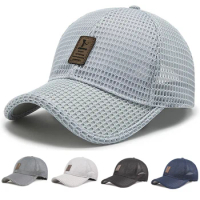 Men's Baseball Cap Summer Breathable Mesh Sun Hat Fashion Leather Label UV Protection Tennis Golf Hat Outdoor Sport Fishing Bone
