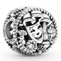 Original Comedy &amp; Tragedy Drama Masks Beads Charm Fit Pan Women 925 Sterling Silver Bracelet Bangle Jewelry