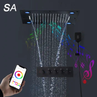 SUS 304 24 LED Music Shower Head Rainfall Waterfall Misty Ceiling Mounted Bathroom Matte Black Shower Faucet Shower System