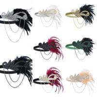 1PCS 1920s Flapper Dress Accessories Retro Party Props GATSBY CHARLESTON Headband Feather Band for Wedding Flapper Girl Band