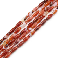 Natural sardonyx Red Stripes Onyx Agates Stone Beads Rice Tube Loose Spacer Beads For Jewelry Making DIY Strand 15 Inch