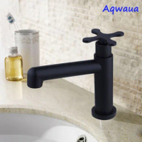 Aqwaua Bathroom Cold Water Tap Matt Black SUS304 Stainless Steel Basin Faucet Crane for Kitchen Accessories Bag