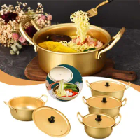 Instant Ramen Pot Korean Ramen Cooking Pot Gold Aluminum Fast &amp; with Pot Handles Noodle Heating Lid Cookware Hot Kitchen Al X1K7