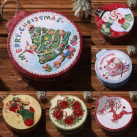 Christmas Round Candle Biscuit Cookie Storage Box Hanging Tree Tin Tea Coin Cont Biscuit Box Candy Snacks Small Tin Box