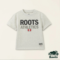 【Roots】Roots小童-加拿大日系列 文字設計有機棉短袖T恤(白麻灰)