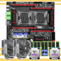 HUANANZHI X99-T8D Motherboard with 512G NVMe SSD Dual Xeon Processor E5 2678 V3 with CPU Coolers Memory 64G 8*8G 1866 REG ECC
