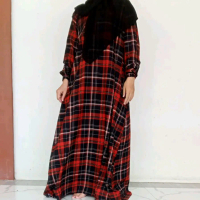 gamis Lv kotak nadira dress katun rayon Wanita Dewasa lengan Karet