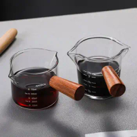 Wood Handle Glass Espresso Measuring Cup Double/Single Mouth Milk Jug Heat-resisting Coffee Shot Glass Scale Measure Mugs