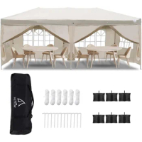 Outdoor Large Sun Shelter of 10'X20', Carry Bag&amp;6 Removable Sidewalls, Stakes X12, Ropes X6, Canopy Gazebo Commercial Tent